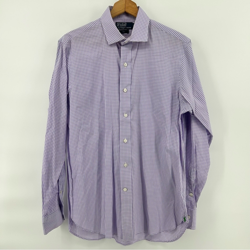 Polo Ralph Lauren Estate Shirt Mens 15.5-39 Purple White‎ Check Plaid Button Up